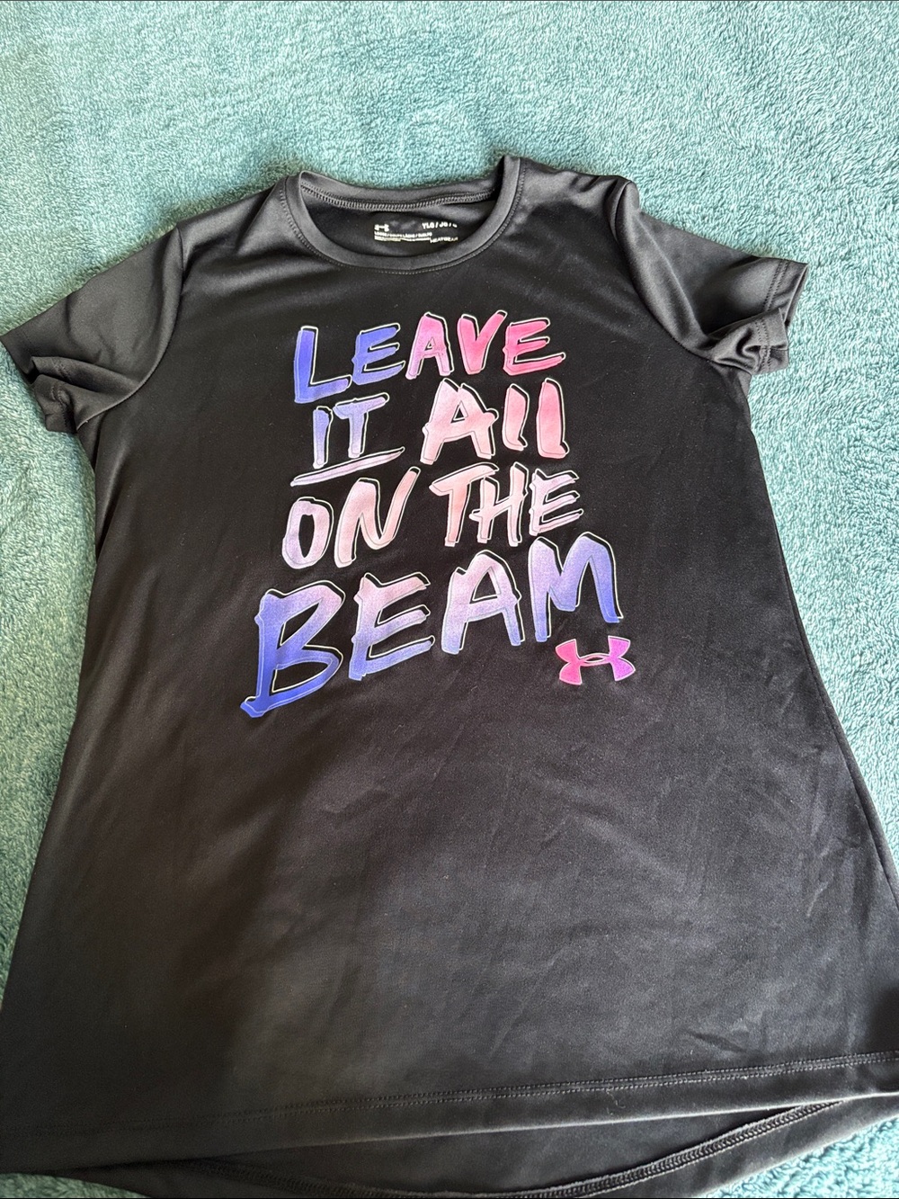 Under Armour Black Tee with Pink and Purple Graphic Slogan